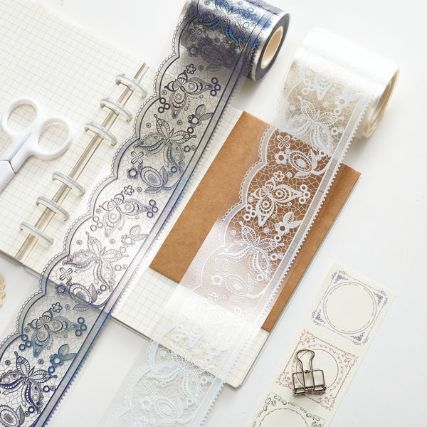 Butterfly Lace Washi / PET Tape | White & Black